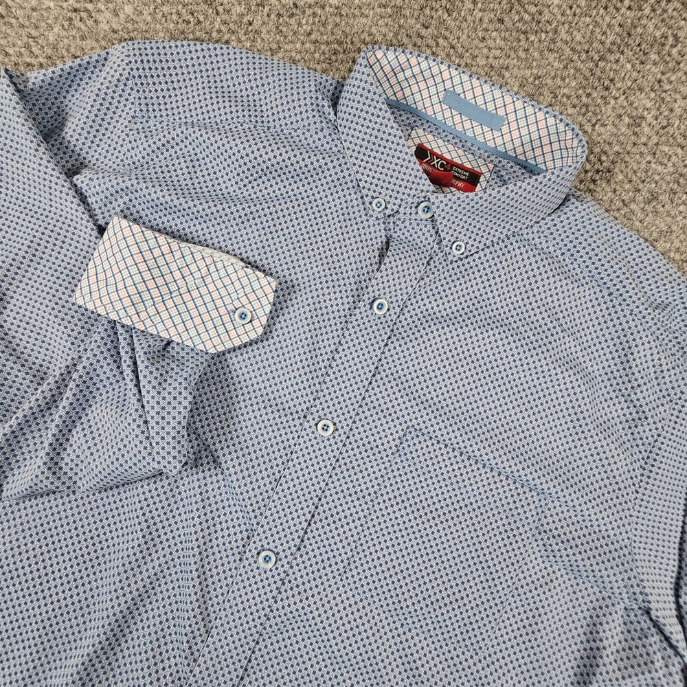 Johnston & Murphy XC4 Extreme Comfort Mens Blue Geometric Button Down Shirt L